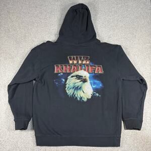 Wiz Khalifa Eagle & Lightning Bolt Graphic Hoodie Black Men Sz L Preowned